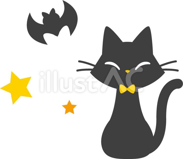 ハロウィン　黒猫と蝙蝠 ハロウィン,黒猫,猫のイラスト素材