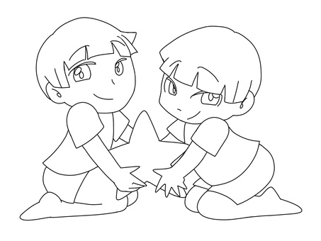 双子座をモチーフにした男の子 星座,モチーフ,双子座,男の子,塗り絵のイラスト素材