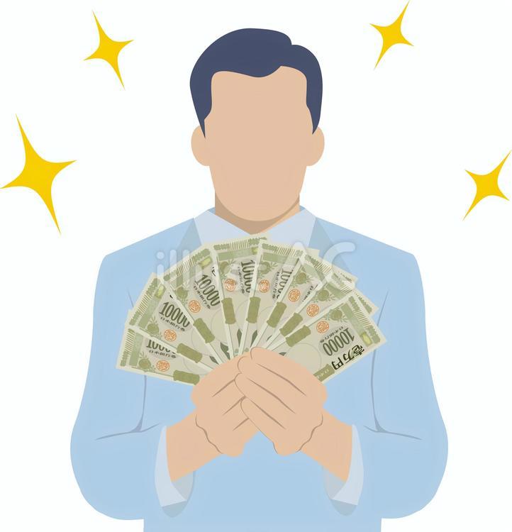 満面の笑みでお金を持つ人 お金,数える,札束のイラスト素材