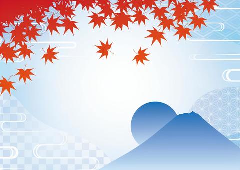 紅葉とおしゃれな和風の風景素材 紅葉とおしゃれな和風の風景素材 秋,紅葉,和風,和柄,曲線,山,夕日,背景のイラスト素材