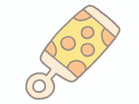 赤ちゃんのガラガラおもちゃ（イエロー） ガラガラ,ラトル,玩具,音,鳴る,振る,あやす,黄色,水玉模様,ドット柄のイラスト素材