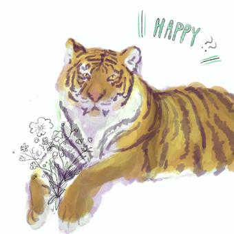 happyとらさん happyとらさん とら,手描き,寅年のイラスト素材