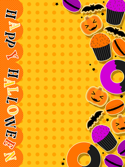 ハロウィンのお菓子のテンプレート ハロウィン,お菓子,テンプレート,縦型,ポスター,チラシ,かわいい,ポップ,秋のイラスト素材