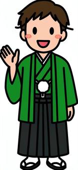 緑のお正月の男性です。 お正月,シンプル,和装,和服,成人式,卒業式,コスチューム,正装,日本,男性のイラスト素材