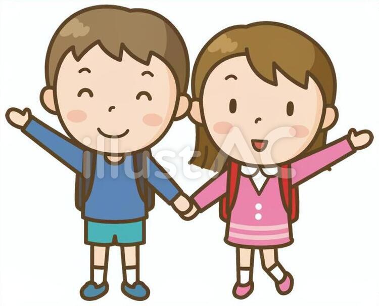 手を挙げる小学生の男の子と女の子 手を挙げる,小学生,男の子のイラスト素材