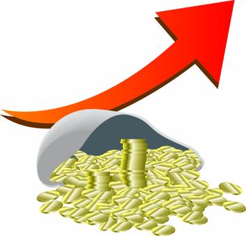 金利上がる お金,矢印,資産,袋,金利,経済,価値,物価,上向き,上昇のイラスト素材
