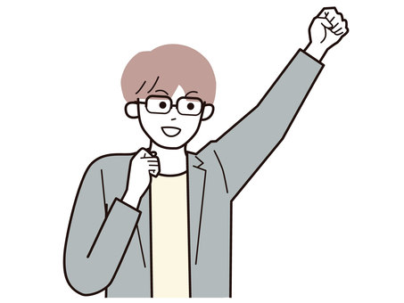 拳を上にあげやる気の働く男性A/カラー 拳を上にあげやる気の働く男性A/カラー 拳,やる気,片手,男性,お父さん,会社員,アドバイザー,20代,30代,40代のイラスト素材