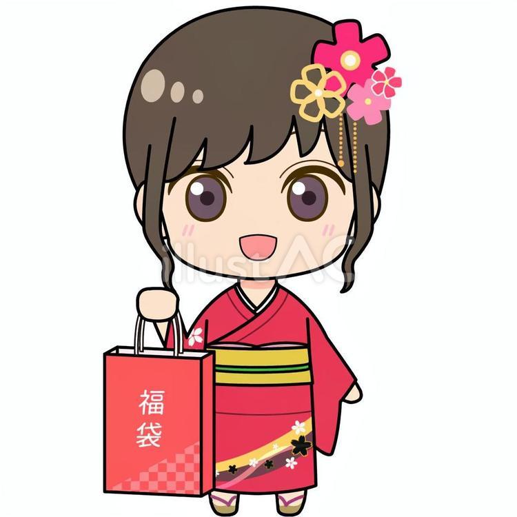 (福袋)着物を着た女性 女性,女の子,かわいいのイラスト素材