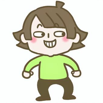 いたずらな顔のこども_全身 こども,子ども,表情,顔,いたずら,いじわる,たくらむ,にやり,うっしっし,悪だくみのイラスト素材