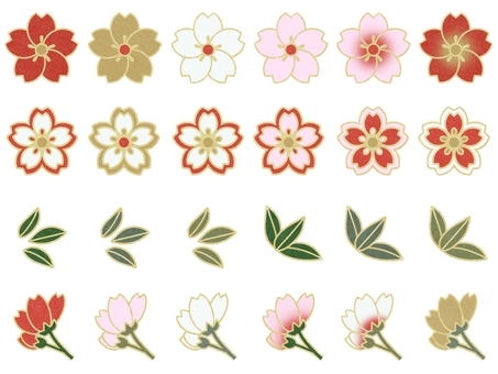 和風の桜セット・着物の柄 桜,和柄,花,和,和風,葉,植物,はな,ワンポイント,飾りのイラスト素材