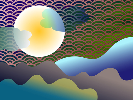 月 風景 波 和風 月 風景 波 和風 壁紙,満月,あざやか,神秘的,大胆,象徴的,波,山,森,海のイラスト素材