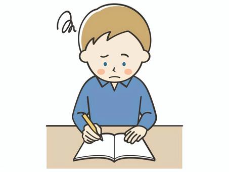 問題が解けない白人男性 男性,外国人,留学生,勉強,宿題,学習,学ぶ,学び,悩む,考えるのイラスト素材