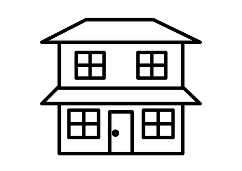 二階建てのシンプルな家　 戸建て,ロゴ,線画,モノクロ,黒,白,可愛い,家,アイコン,住宅のイラスト素材