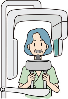 口腔内レントゲンを撮る女性 健康診断,人間ドック,シニア,女性,病院,健康センター,人物,検査着,口腔内レントゲン,エックス線のイラスト素材
