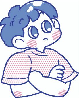 考えている男の子のイラスト 子ども,男の子,小学生,表情,ポーズ,腕組み,考える,疑問,悩む,わからないのイラスト素材