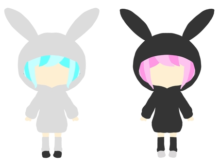 うさみみパーカー うさみみ,パーカー,女子,サブカル,派手髪,白黒,双子のイラスト素材