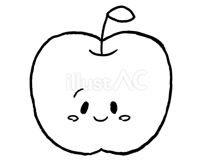 かわいい笑顔のりんご（線画） りんご,かわいい,笑顔のイラスト素材