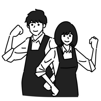 Men and women in aprons showing their motivation, men and women, male, female, JPG, PNG and AI