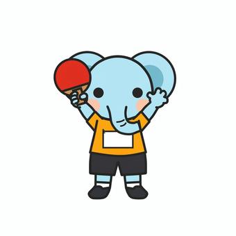 卓球ラケットを持ってアピールするゾウ 卓球,卓球部,ラケット,ピンポン,球技,部活,テーブルテニス,インドアスポーツ,室内スポーツ,運動のイラスト素材