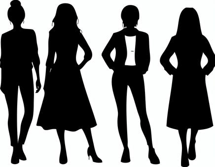 4人の働く女性シルエット シルエット,女性,ベクター,シンプル,ビジネス,人物,会社員,モノクロ,抽象,仕事のイラスト素材