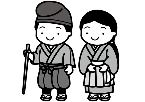 平安人庶民-2c 平安時代,庶民,服装,烏帽子,帽子,着物,小袖,袴,草履,杖のイラスト素材