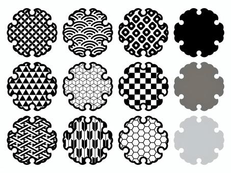 和のアイコンセット/雪輪/黒 幾何学模様,アイコン,和風,セット,モノクロ,かわいい,ベクターのイラスト素材