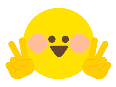 にこちゃん（ダブルピース） スマイル,黄色,表情,気持ち,感情,絵文字,アイコン,手,両手,ピースのイラスト素材