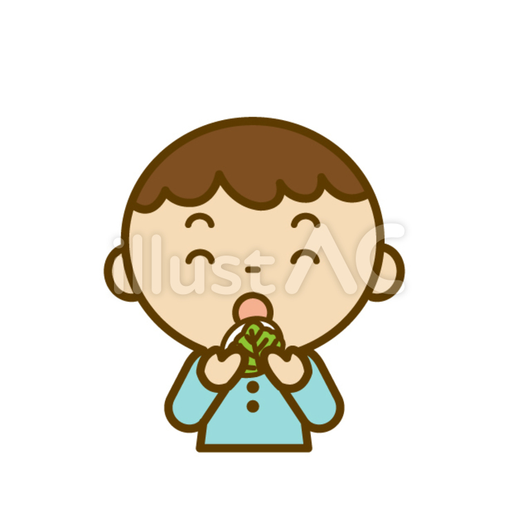 柏餅を食べる男の子 男の子,上半身,正面のイラスト素材