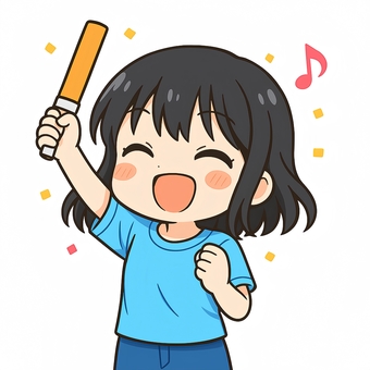 ペンライトを振りアイドルを応援する女の子 ペンライトを振りアイドルを応援する女の子 ちびキャラ,女の子,応援のイラスト素材