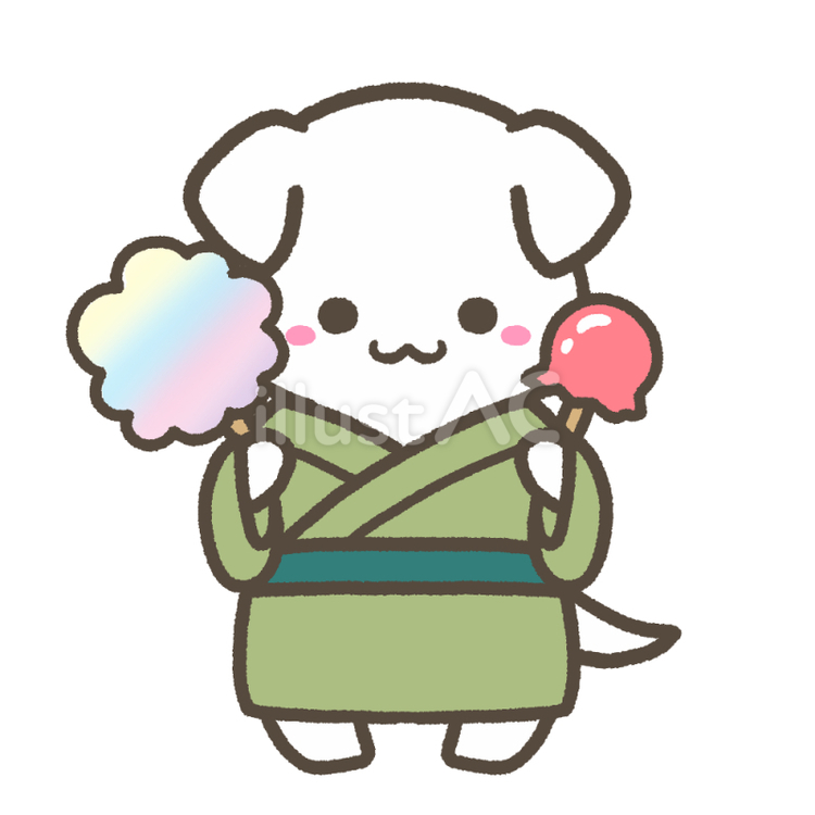 白犬と夏祭り 夏,祭,浴衣のイラスト素材