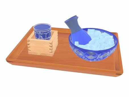 夏の日本酒と氷入れたガラスの御銚子と枡酒 夏,冷酒,日本酒,ガラス,氷,枡,お盆のイラスト素材