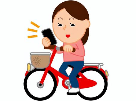 自転車 ながらスマホする女 ながらスマホ,ながら運転,女,自転車,運転中,スマホ,道路交通法,違反,交通,乗り物のイラスト素材