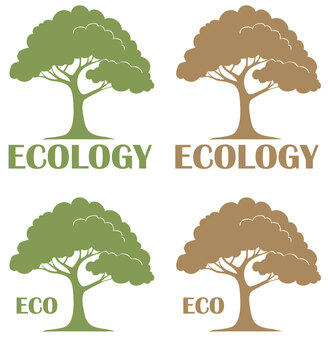 エコロジー エコロジー,ecology,eco,セット,グリーン,緑,木,ブラウン,茶色のイラスト素材