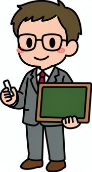 グレーの男性の先生です。 授業,先生,シンプル,教師,黒板,学び,勉強,指導,学習,説明のイラスト素材