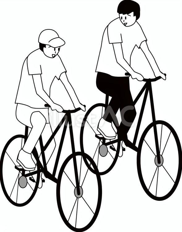 自転車並走　 自転車,並走,会話のイラスト素材