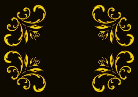 金のエレガンスフレーム202511黒背景 エレガント,フレーム,飾り枠,クラシック,デコレーション,イラスト,手描き,水彩,ゴールド,葉のイラスト素材