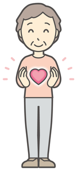  ロンTお婆さん-396-全身 ハート,お婆さん,高齢者,老人,女性,祖母,人物,かわいい,感謝,安心のイラスト素材