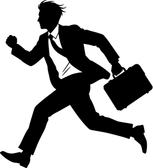 走るサラリーマンのシルエット サラリーマン,走る,急ぐ,駆け足,ビジネスマン,スーツ,出社,遅刻,会社員,営業のイラスト素材