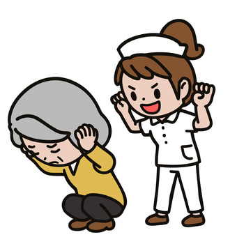 脅かす人 脅かす人 脅かし,びっくり,いじめ,怖がり,馬鹿にする,悪口,パワハラ,看護婦,ナース服,病院のイラスト素材