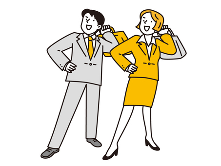 上を向く若い男女ビジネスマン 女性,男性,ビジネスマン,上,見上げる,ポーズ,全身,男女,ビジネス,スーツのイラスト素材