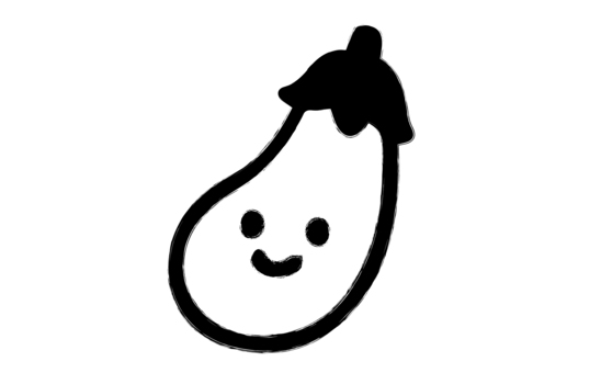 なすびのシンプルなモノクロイラスト なすび,初夢,笑顔,モノクロ,手書き,筆書き,正月,年賀のイラスト素材