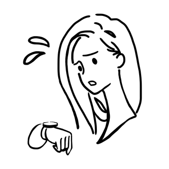 線画の時計を見て焦るシンプル人 焦る,遅刻,時計,遅れる,困る,慌てる,女性,美人,綺麗,若いのイラスト素材