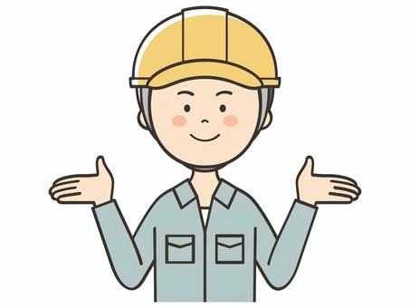 紹介する男性作業員 紹介する男性作業員 紹介,案内,説明,教える,解説,アドバイス,重要,お知らせ,注目,誘導のイラスト素材