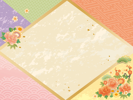 華やか和風フレーム横④ 和風,和柄,背景のイラスト素材