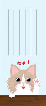一筆箋　はちわれ長毛猫1 はちわれ猫,猫,長毛,動物,愛猫,肉球,手紙,一筆箋,カードのイラスト素材