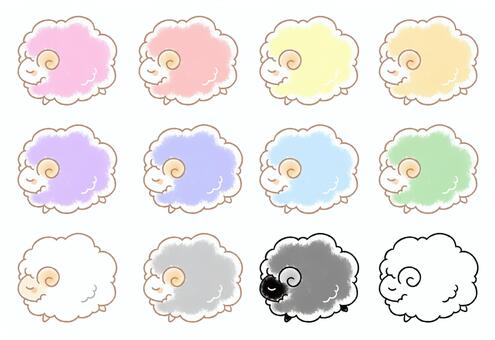 もこもこ羊さんカラフルセット－眠る 羊,眠る,セット,十二支,干支,もこもこ,シンプル,年賀状,羊年,かわいいのイラスト素材