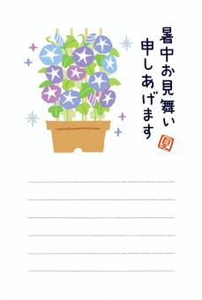 朝顔の暑中見舞いカード 夏,朝顔,花,暑中見舞い,グリーティングカード,かわいい,おしゃれ,大人カワイイ,おしゃかわ,フリーのイラスト素材