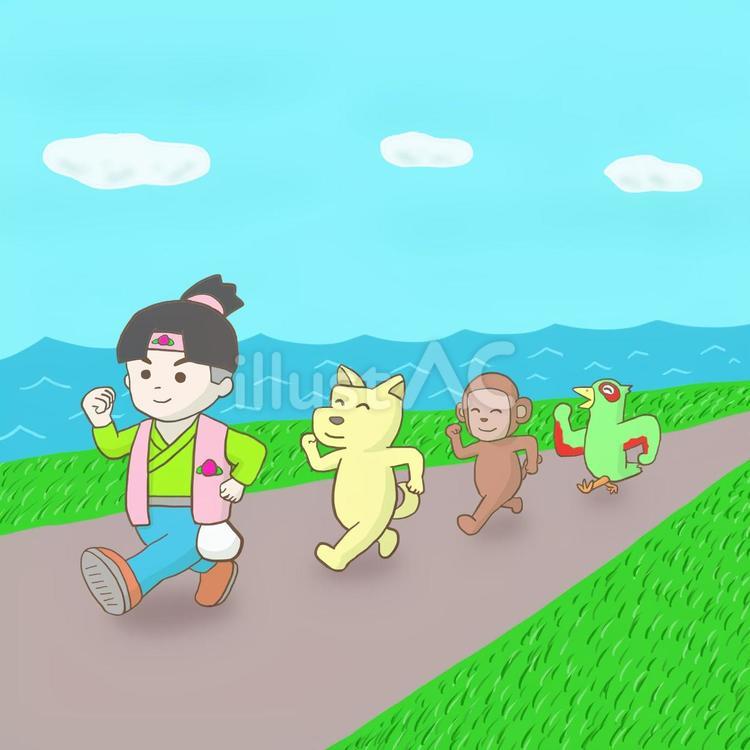 桃太郎一行 桃太郎,いぬ,さるのイラスト素材