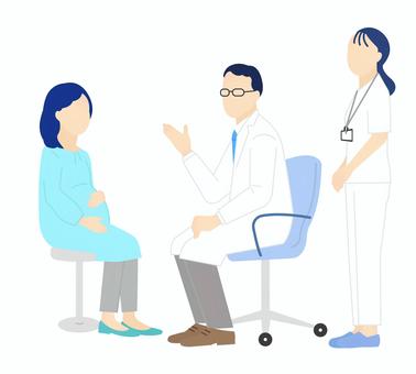 患者を診察する医者のシンプルイラスト素材 患者を診察する医者のシンプルイラスト素材 医師,医者,ドクター,医療従事者,先生,白衣,看護師,妊婦,妊娠,マタニティのイラスト素材