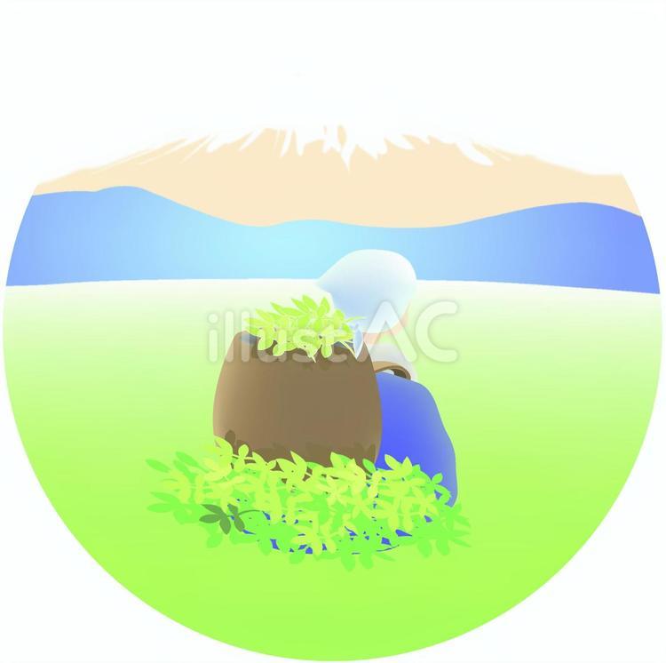 お茶摘みと富士山アイコン04/和/新茶 アイコン,日本,ワンポイントのイラスト素材